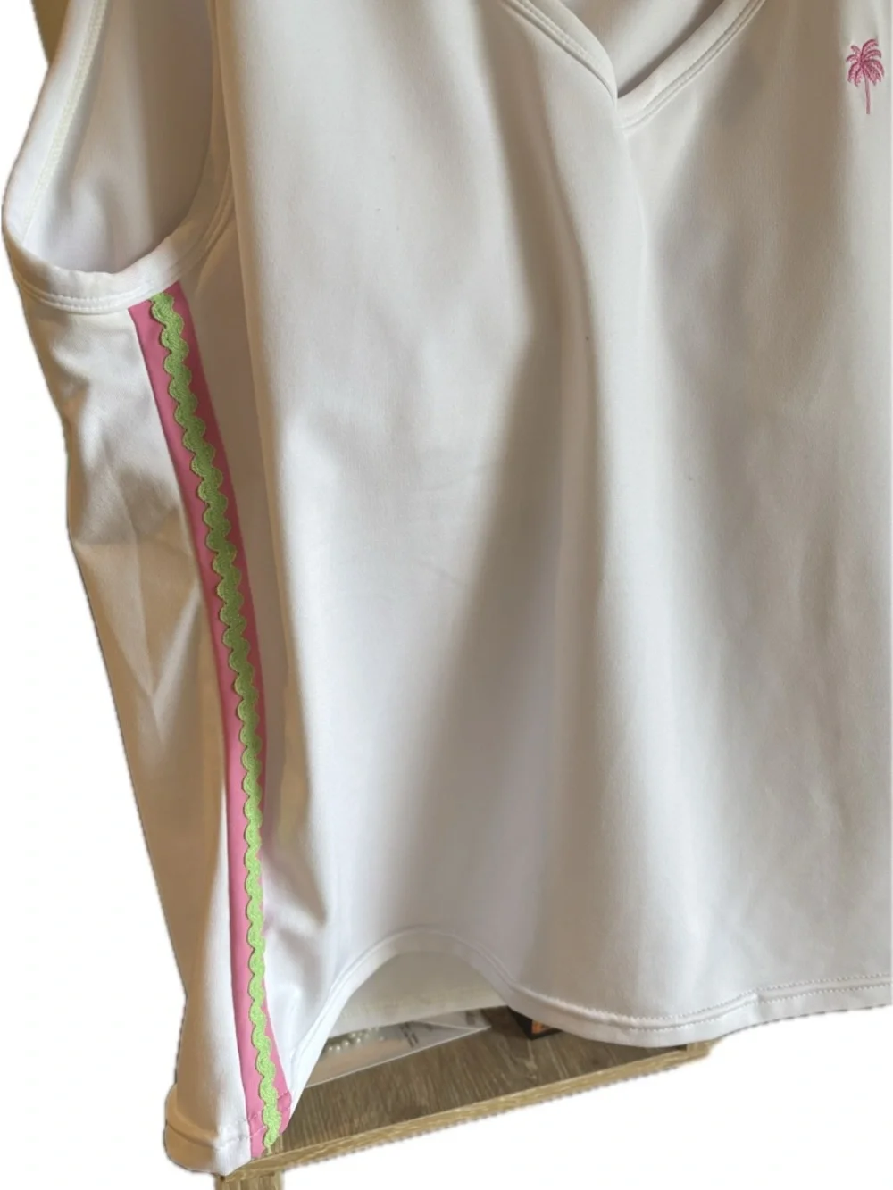 Lilly Pulitzer White Sleeveless Tank Top Pink Palm Logo Size L - Picture 5 of 7